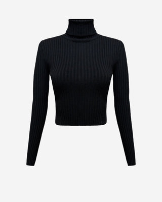Thick ribbed black knit turtleneck.