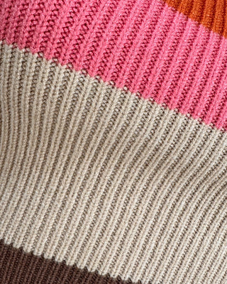 Close-up detail of the ribbed knit fabric on the women’s multicolor striped crop top, showing texture, stretch, and stitch detail.