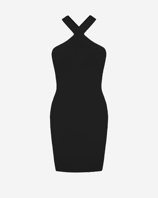 black ribbed mini dress