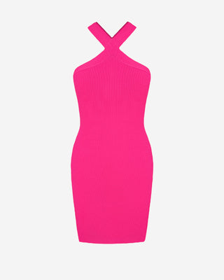 hot pink ribbed mini dress