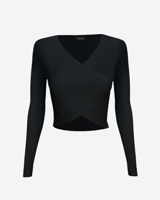 Kitt Overlay Ribbed Crop Top - Black